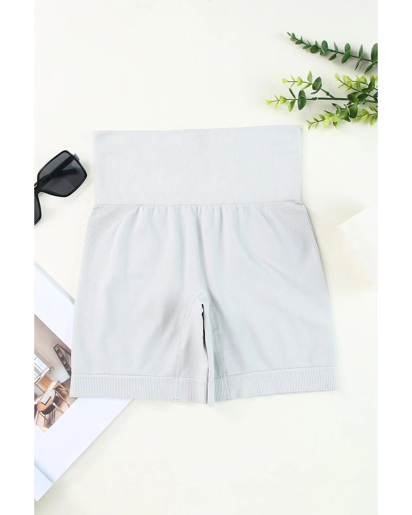 High Waist Ribbed Elastic Sports Shorts