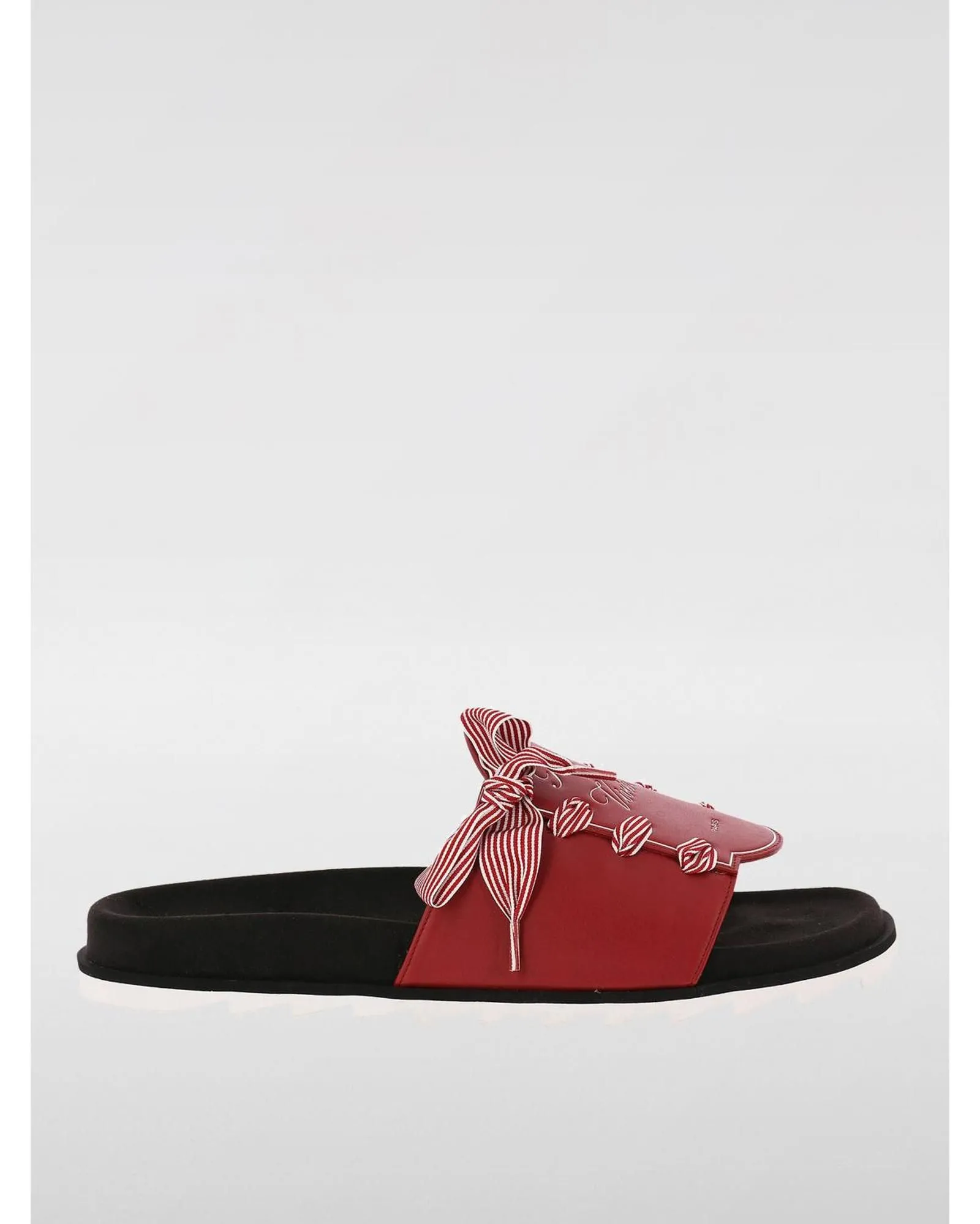 Viv Run Slides Casual Leather- Red Flat Sandals