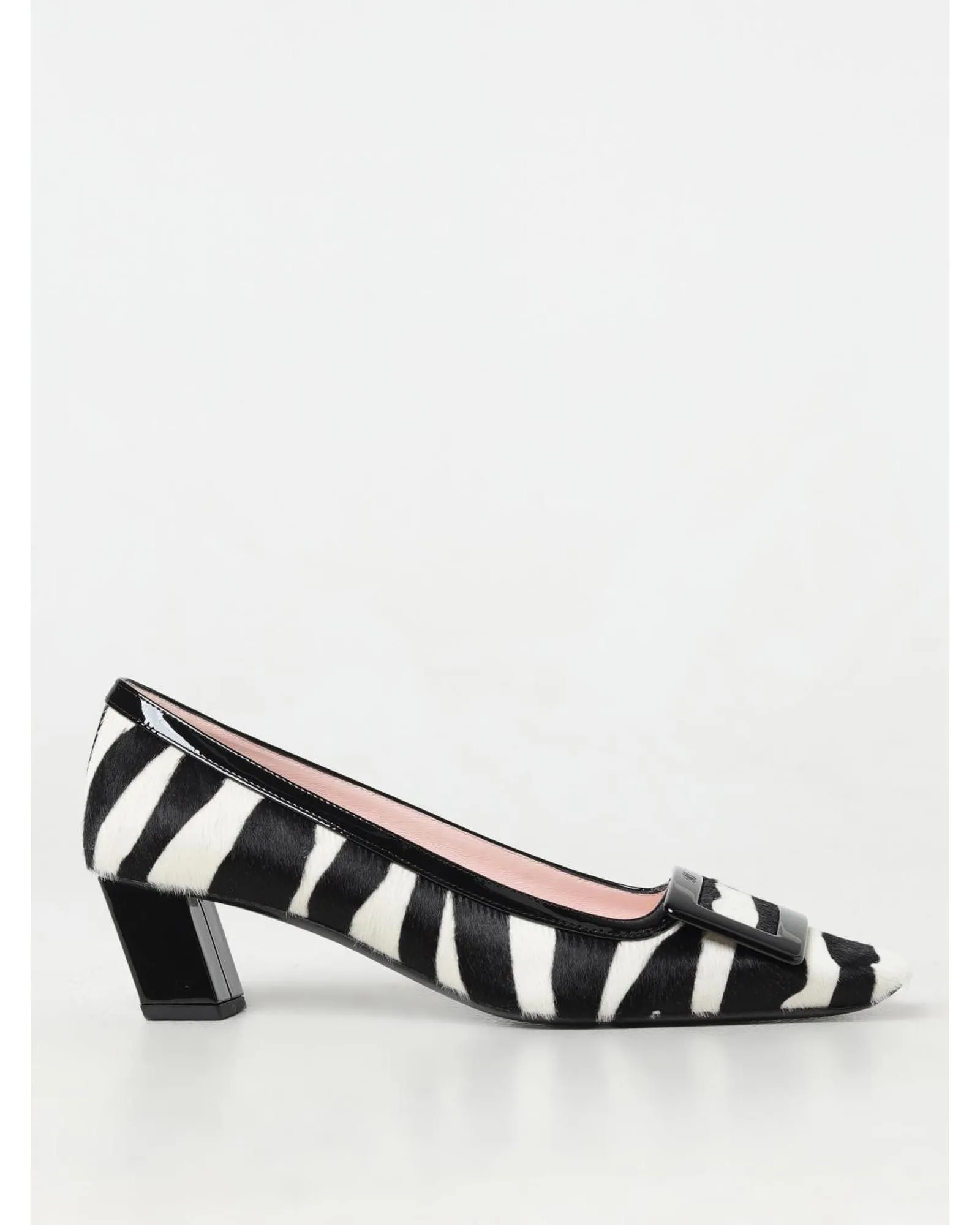 Viv Run Zebra Print Buckle Heels- White Pumps