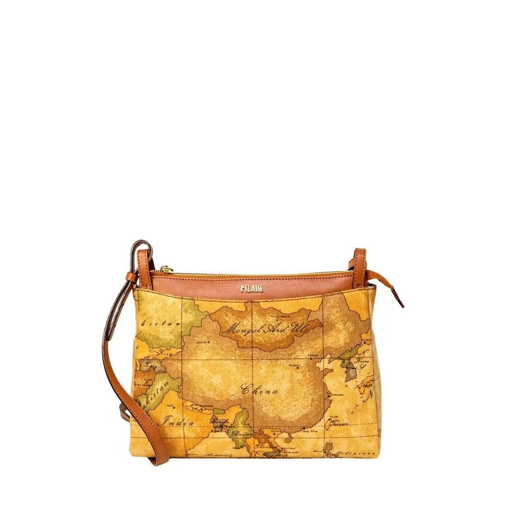 Geo Crossbody Bag World Map Print- Beige