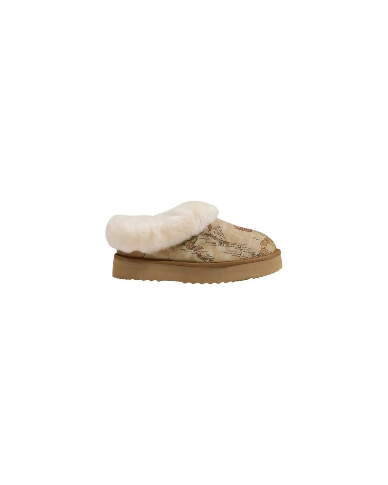World Map Shearling Slippers- Beige Boots