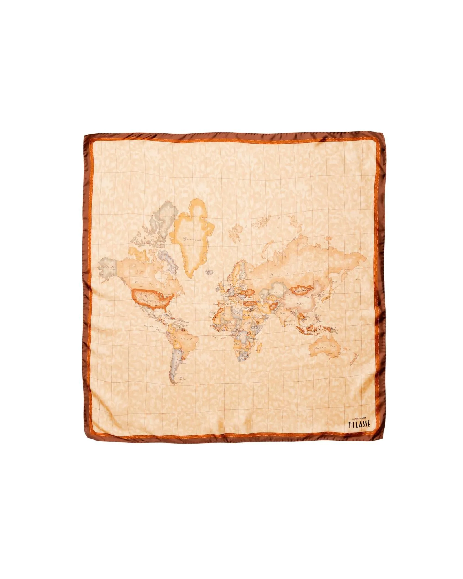 World Map Silk Scarf- Brown Scarves