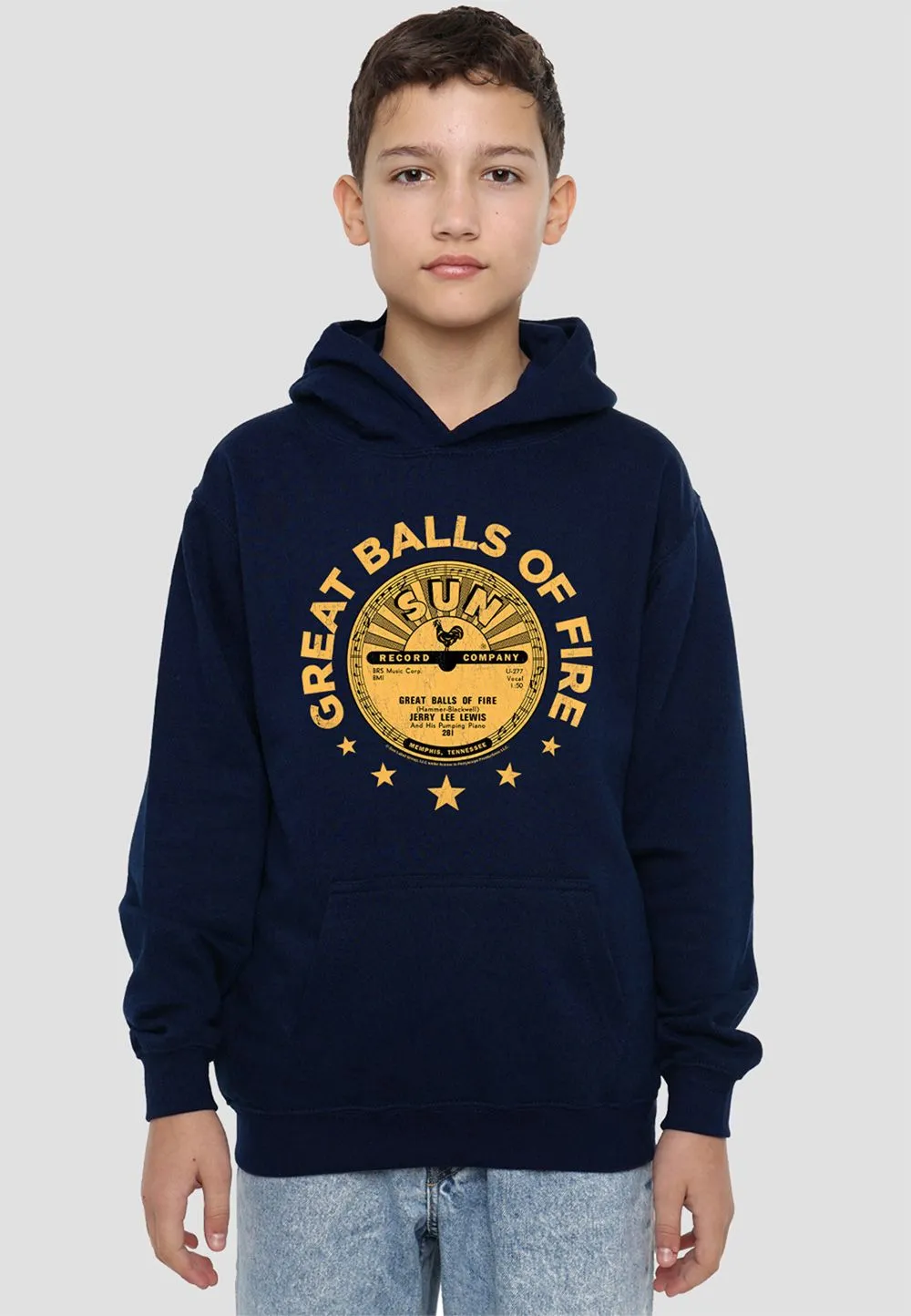 Sun Records Jerry Lee Lewis Great Balls Of Fire Youth Kids Pull-Over Hoodie, Navy