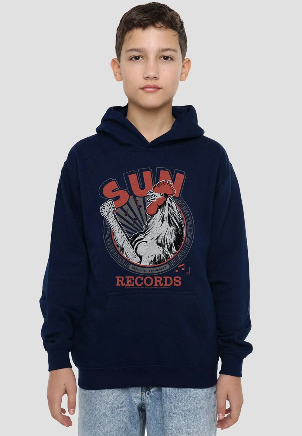 Sun Records Music Youth Kids Pull-Over Hoodie, Navy