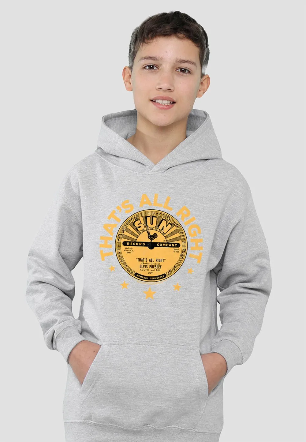 Sun Records Elvis Presley Thats All Right Youth Kids Pull-Over Hoodie, Athletic Heather