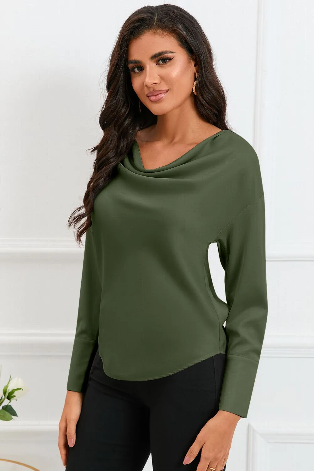 Cowl Neck Long Sleeve Blouse