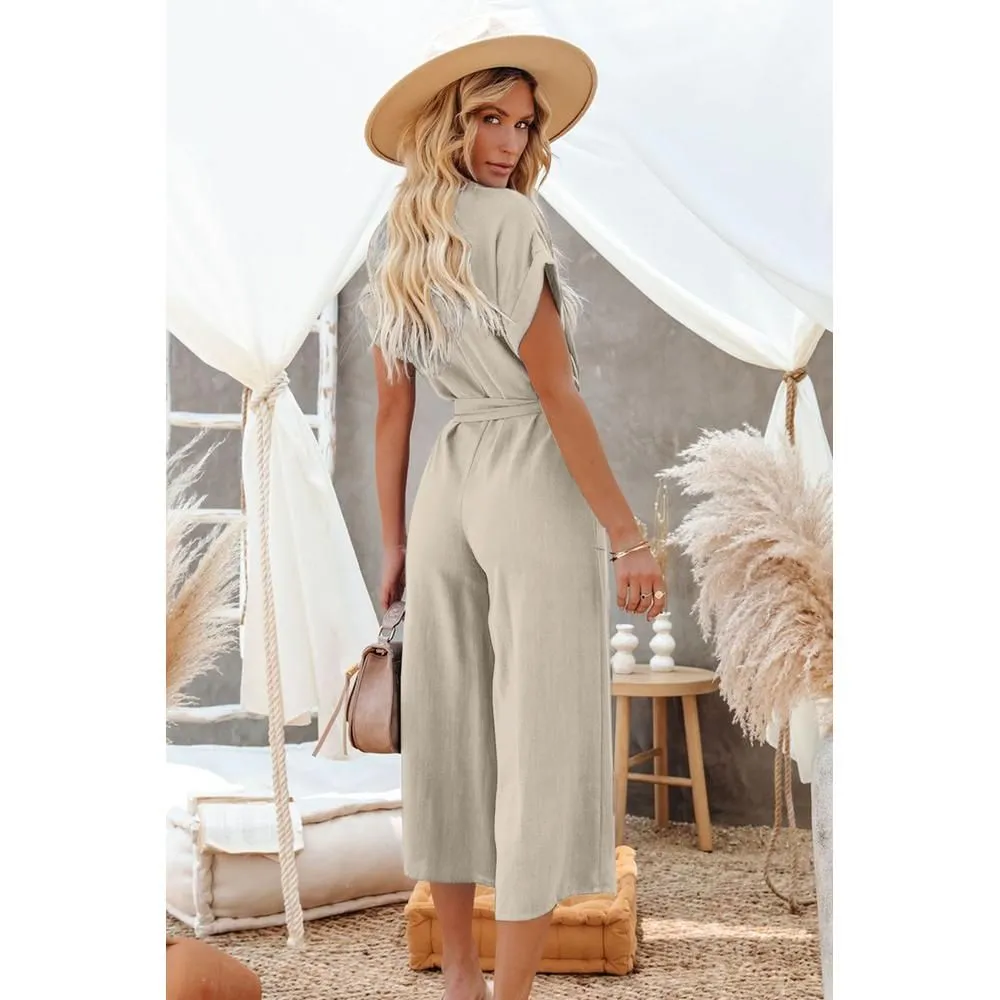 V Neck Pocketed Jumpsuit