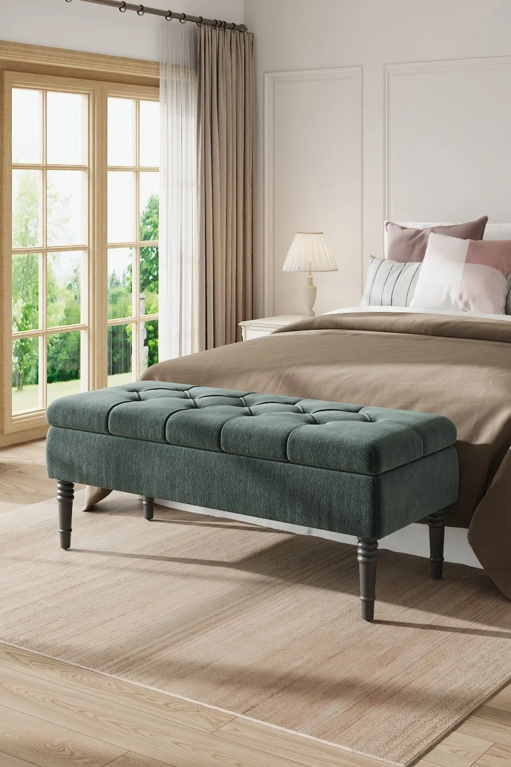 Linen Upholstered Storage Bench