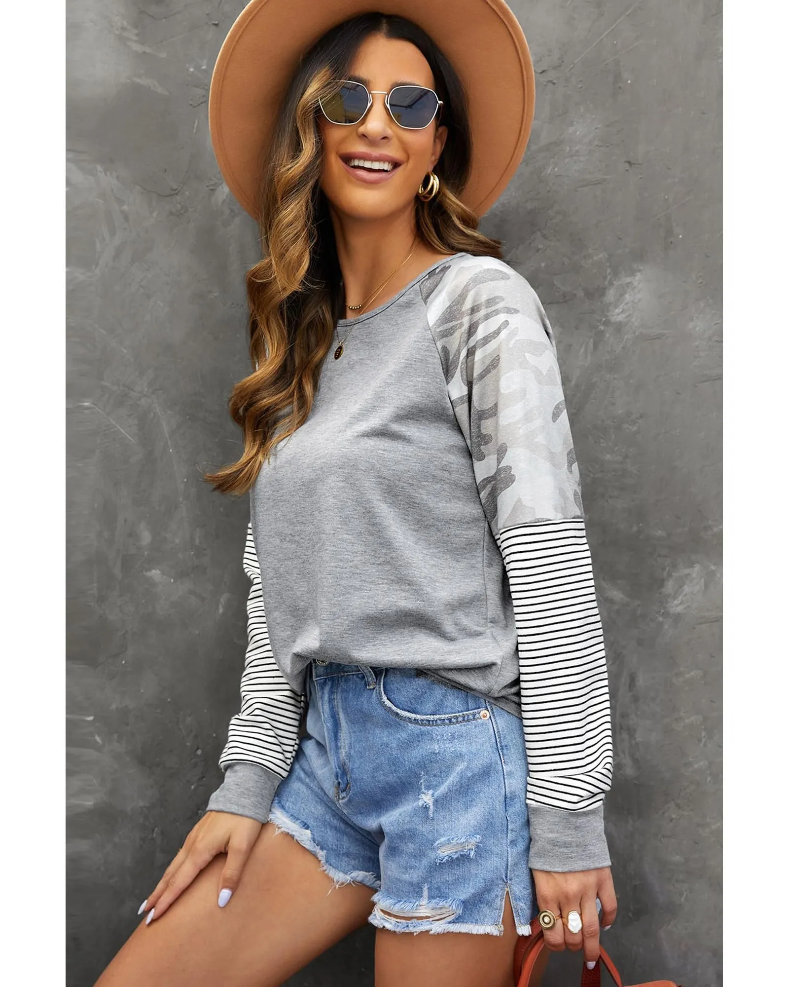 Camo Striped Patchwork Top