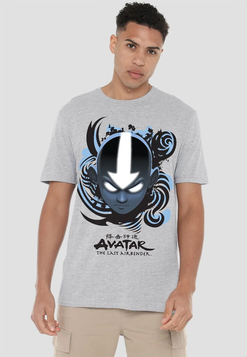 Avatar The Last Airbender Airbender Blue And Black Kanji T-Shirt, Athletic Heather
