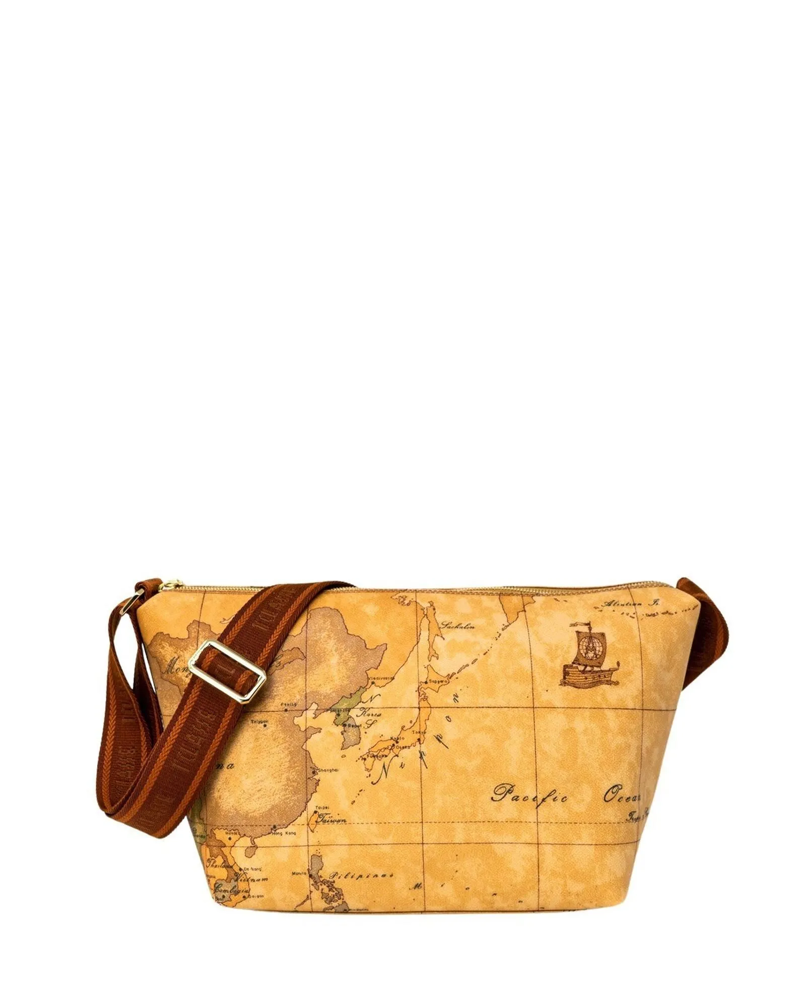 Geo Crossbody Bag World Map Design- Beige