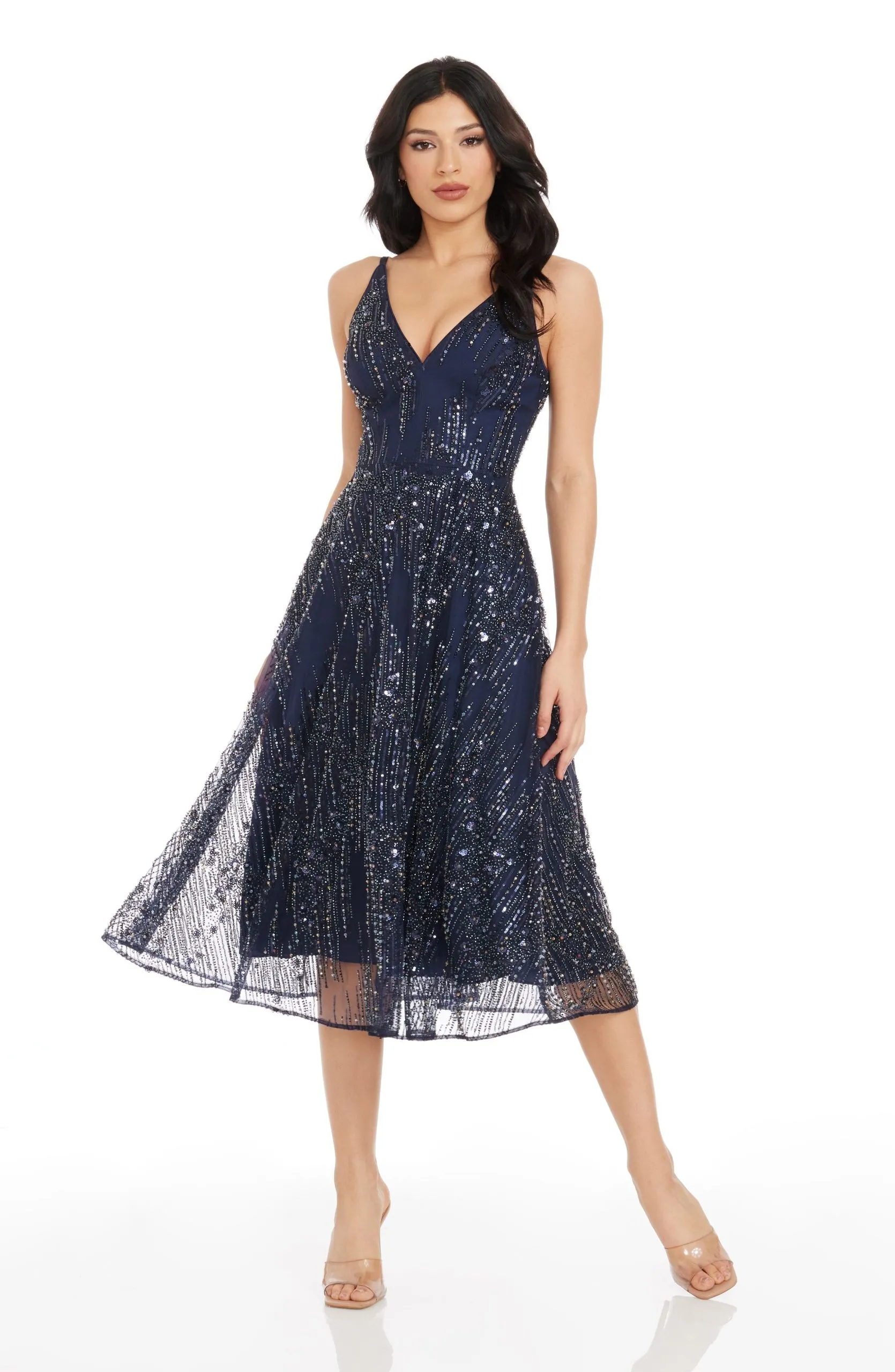 Elisa Fit And Flare Sequin Midi Dress Sequin