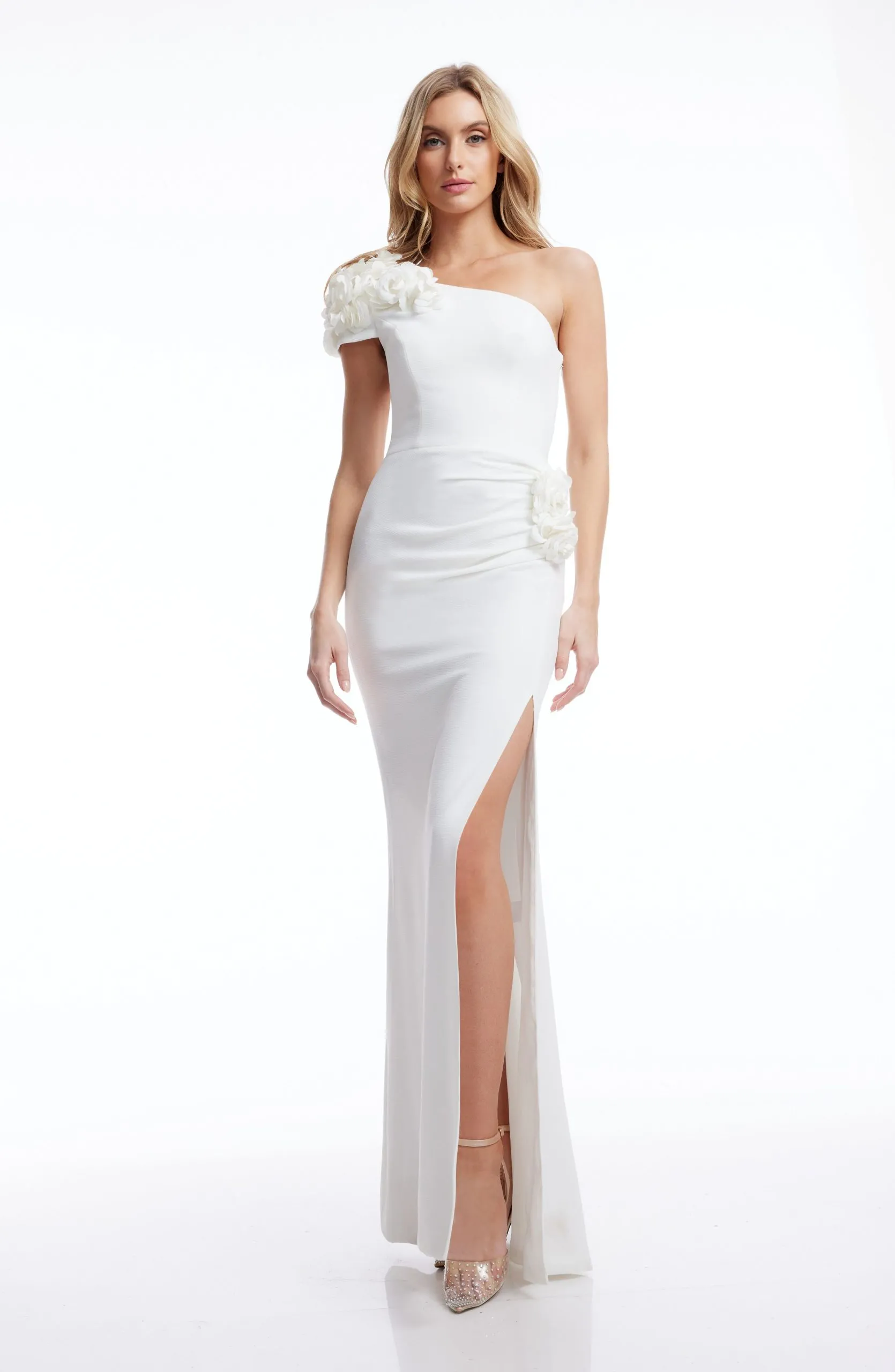 Aubrielle 3D Flower Mermaid Gown Plain