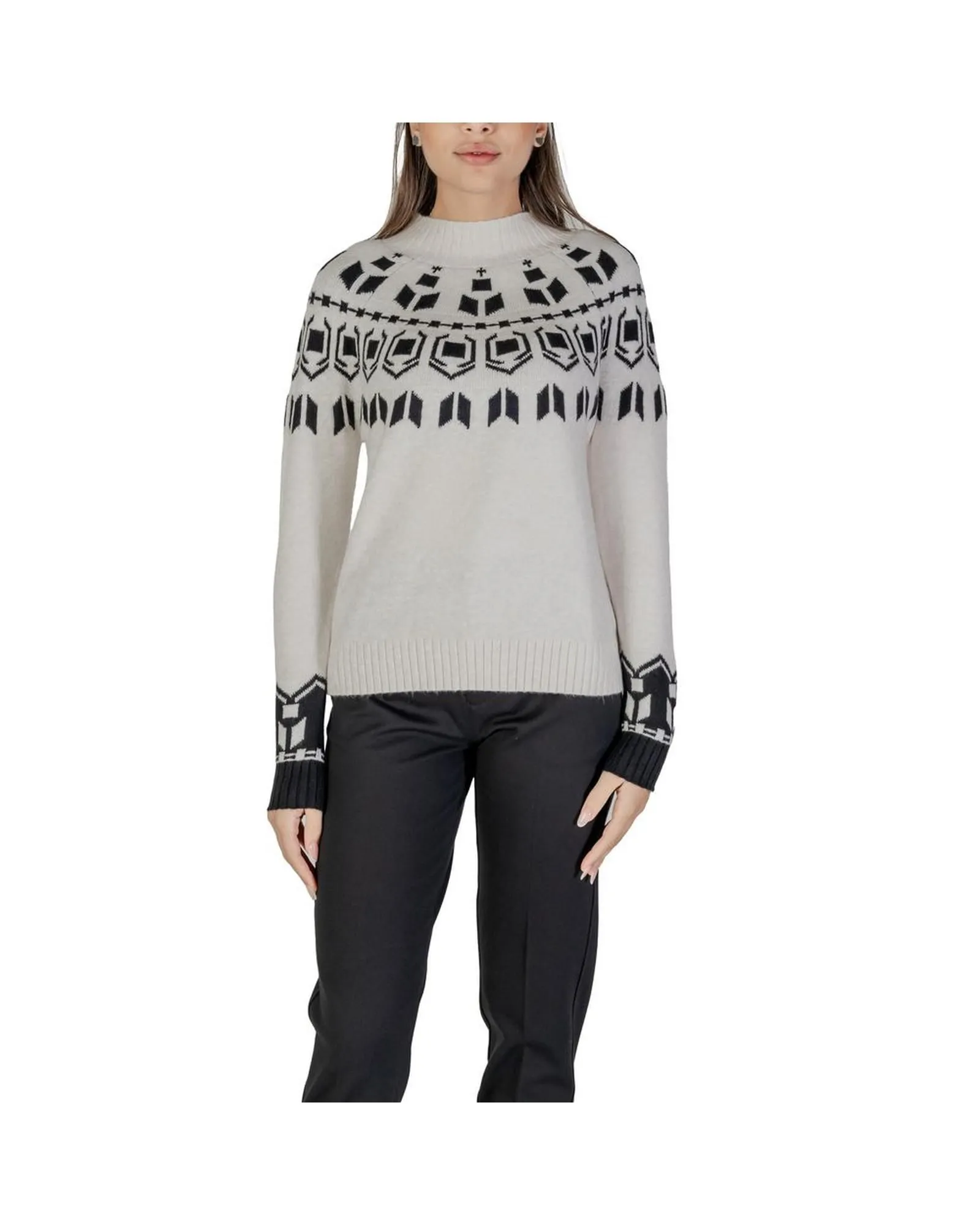 Fair Isle Knit Mock Neck Sweater- Cream