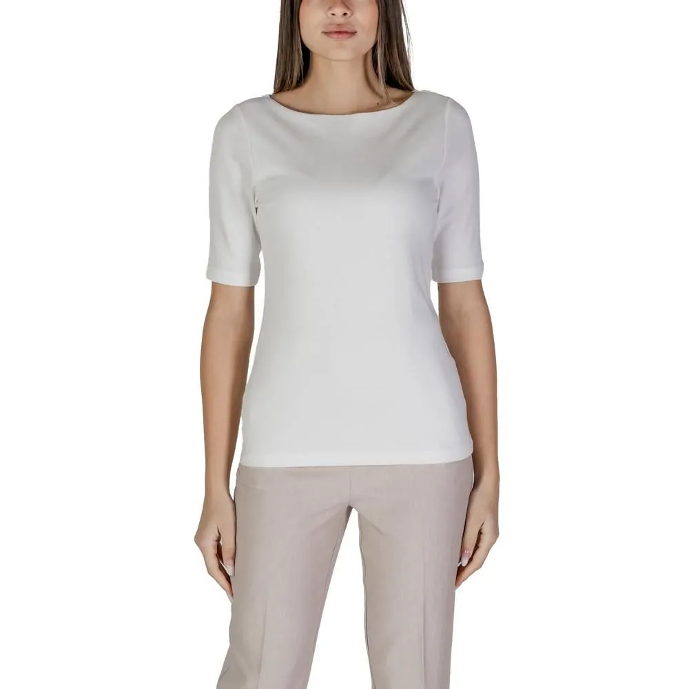 Boat Neck Short Sleeve Top- White Shirts