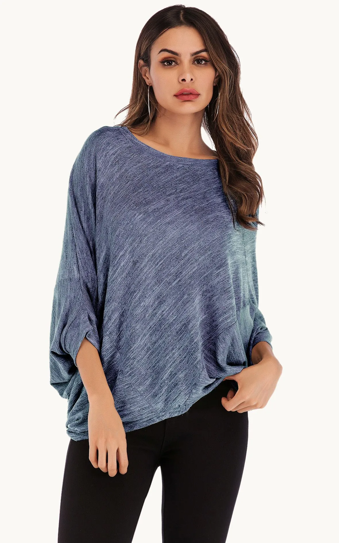Oversized Jersey 3/4 Sleeves Top In Blue