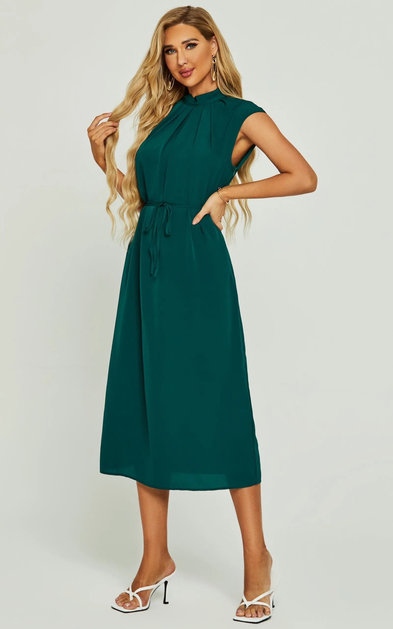 Tie Back Halter Neck Midi Dress In Forest Green