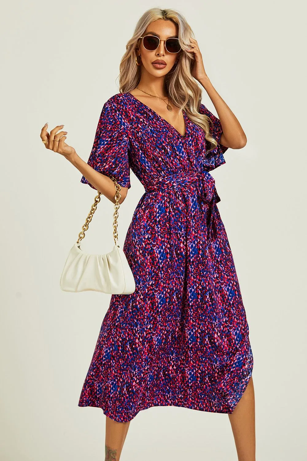 Angel Sleeve Wrap Top Midi Dress