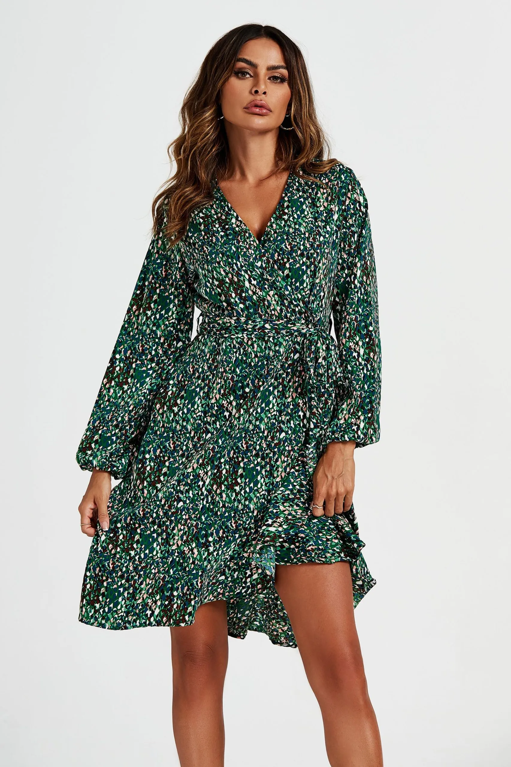 Wrap Top Midi Dress In Green