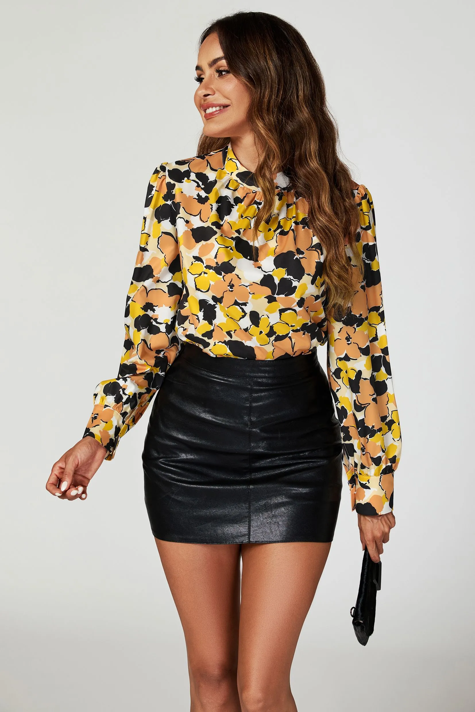 Floral Print Long Sleeve High Neck Top