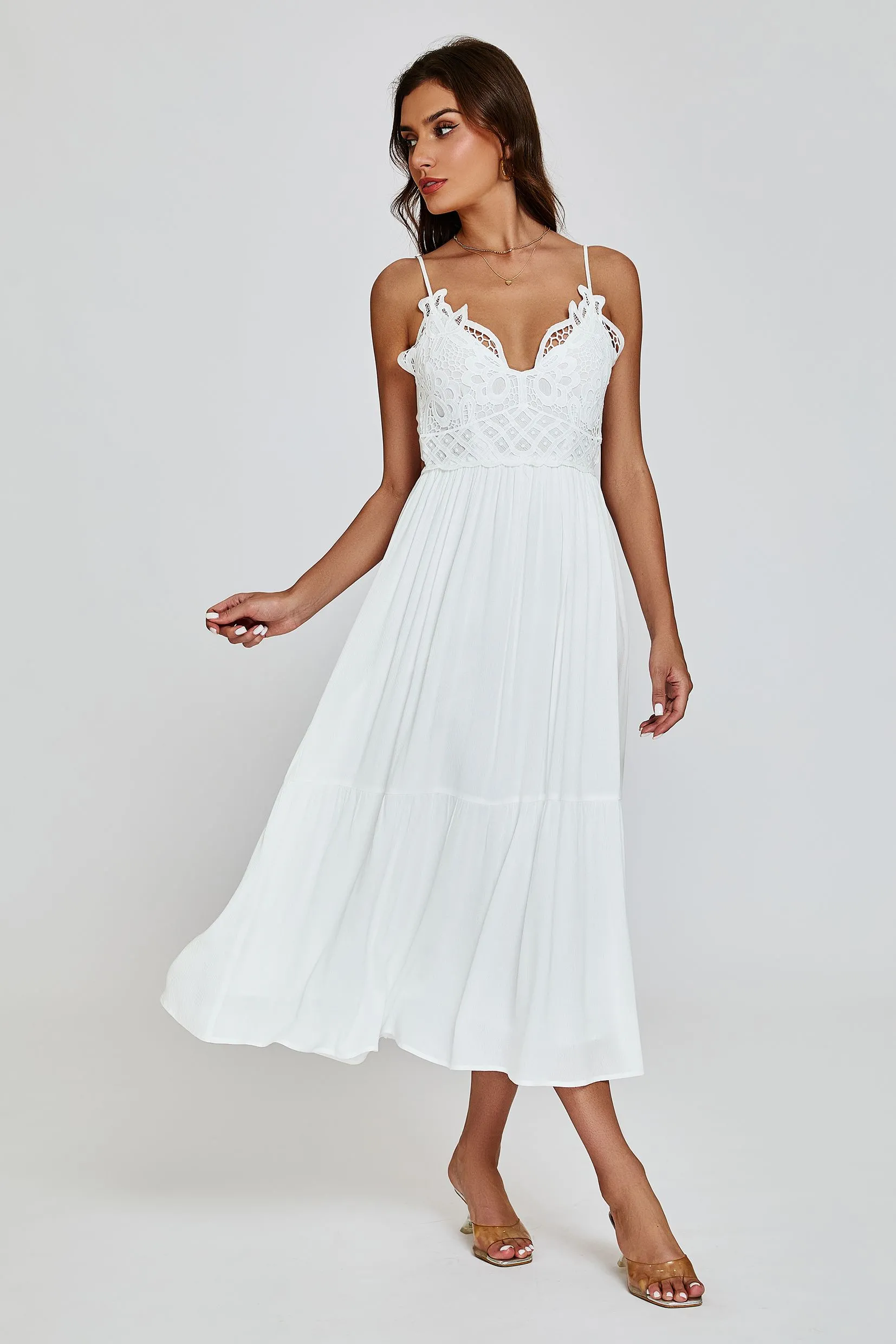 Lace Top Maxi Dress In White