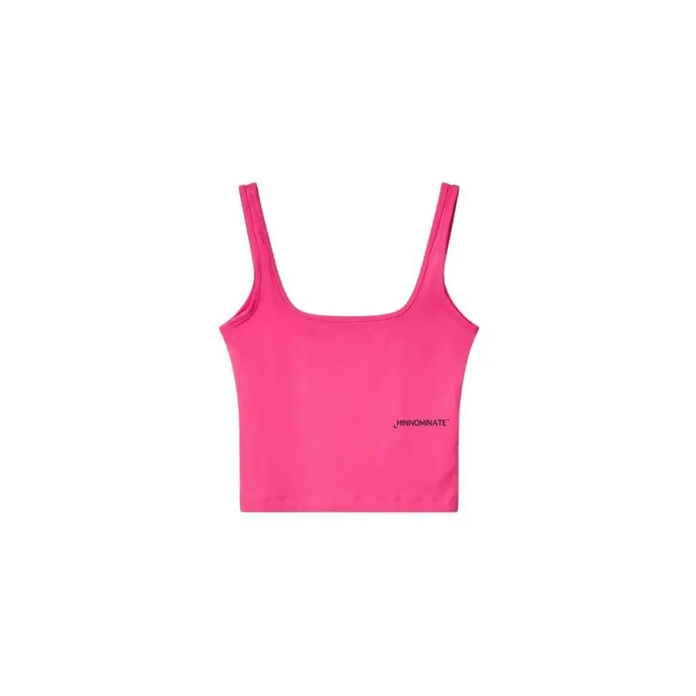 Bi-Elastic Short Tank Top with Front Logo Print- Fuchsia