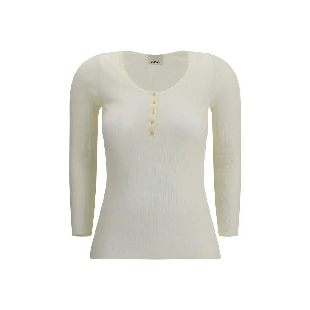 Ribbed Knit Button Top- Cream Clothing