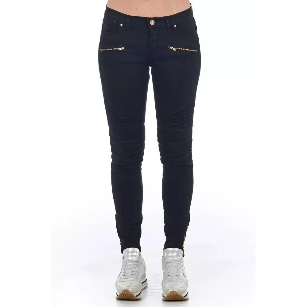 Stylish Fitted Casual Pants with Zipper Details- Black