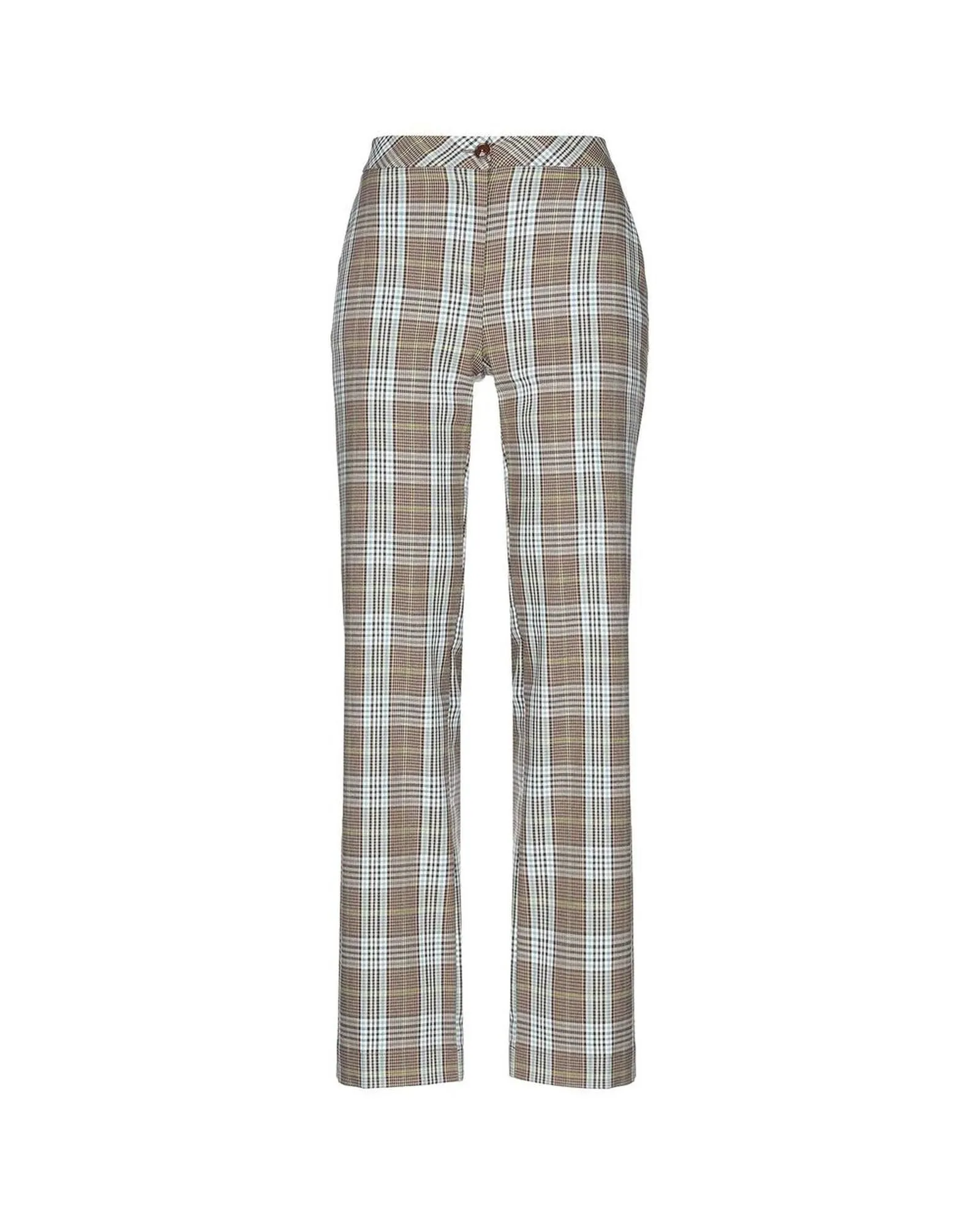 Viscose Blend Tartan Print Trousers with Pockets