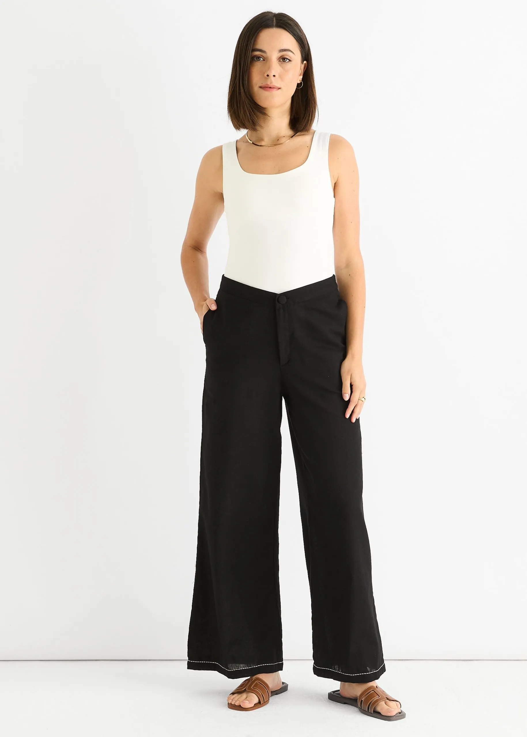Black Contrast Embroidery Stitch Detail Trouser