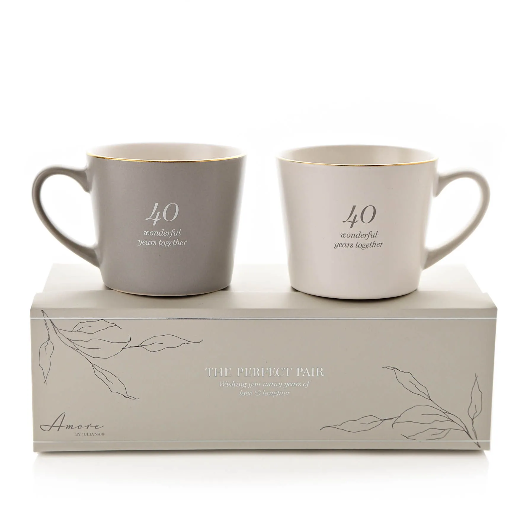 Set of 2 Grey & White Mugs - 40th Anniversary
