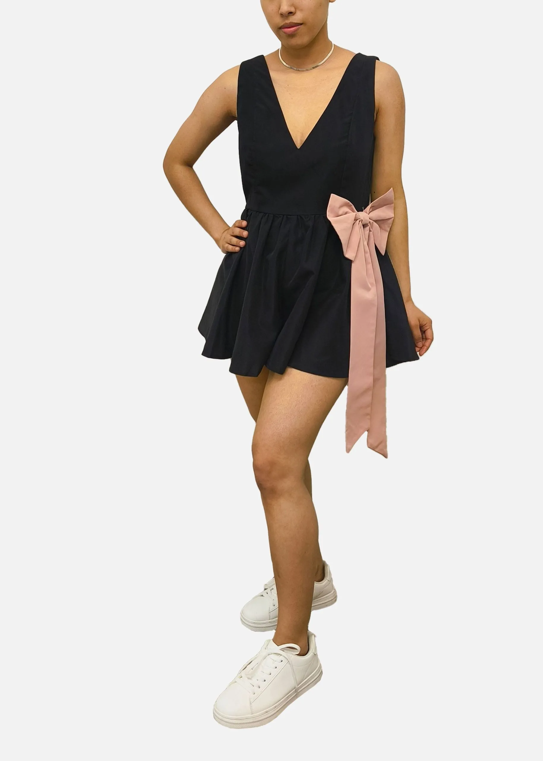 Black Bow Detail Puff Skort Playsuit