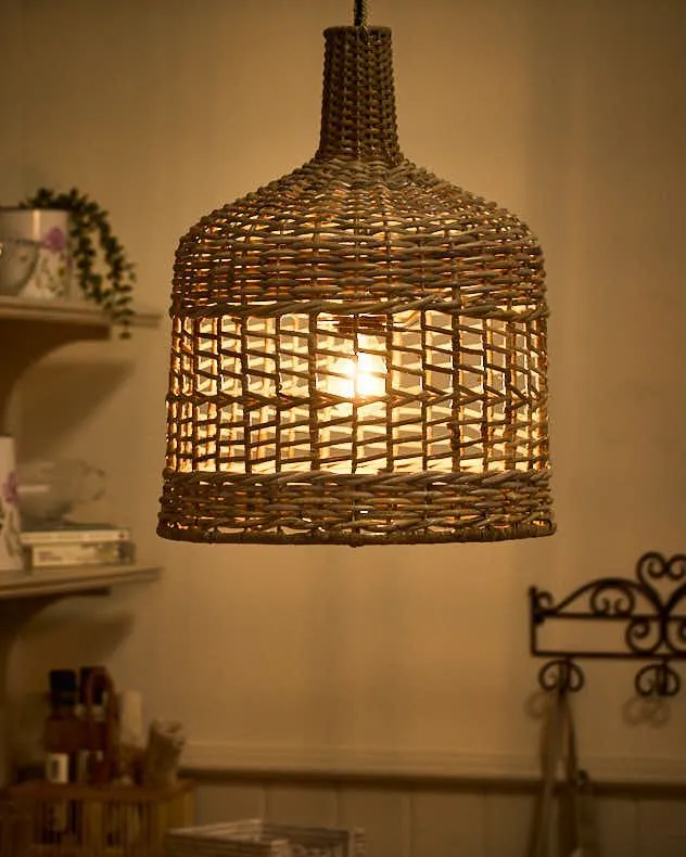 Traditional Style Tall Domed Wicker Pendant Light Ceiling Light Shade