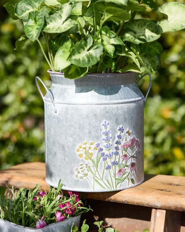 Spring Floral Metallic Milk Churn Flower Vase with Handles H18 x Dia.20cm