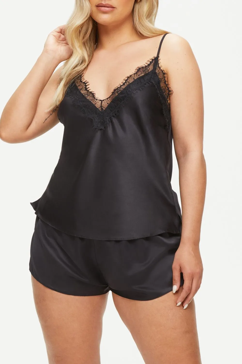 Cerise Satin Cami Set Black