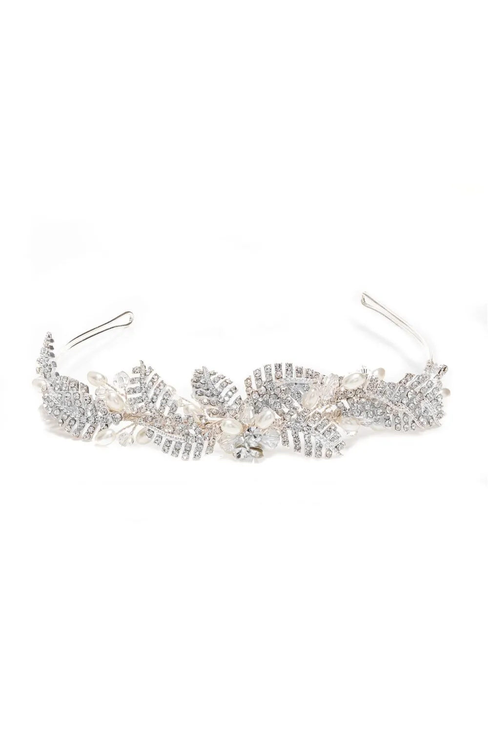 Leah Crystal Pave Leaf And Pearl Tiara - Gift Pouch