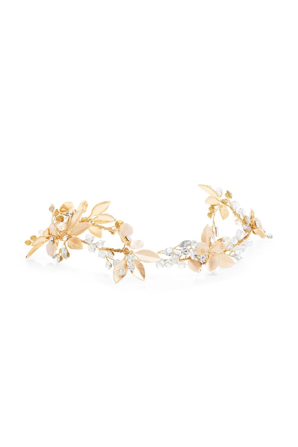 Janelle Gold Plated Brushed Leaf And Painted Floral Hair Vine - Gift pouch