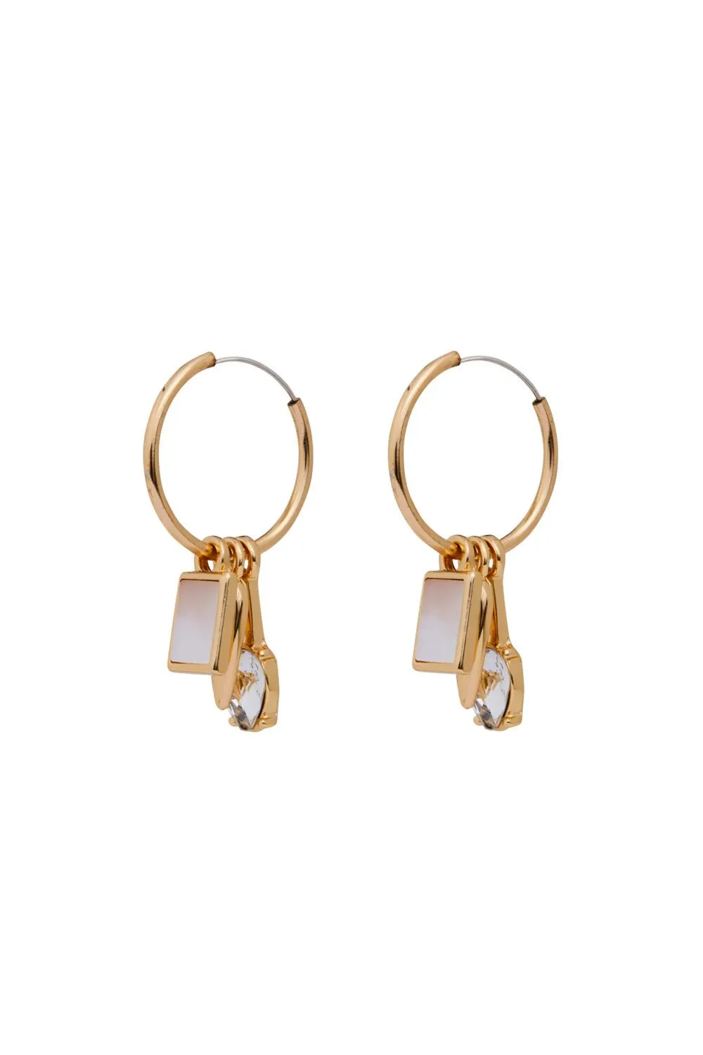 Gold Plated Mop Charmed Hoop Earrings