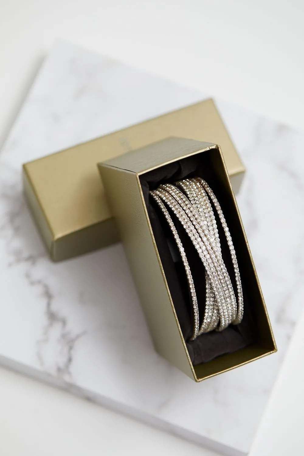 Silver Crystal Criss Cross Dia Cuff Bracelet