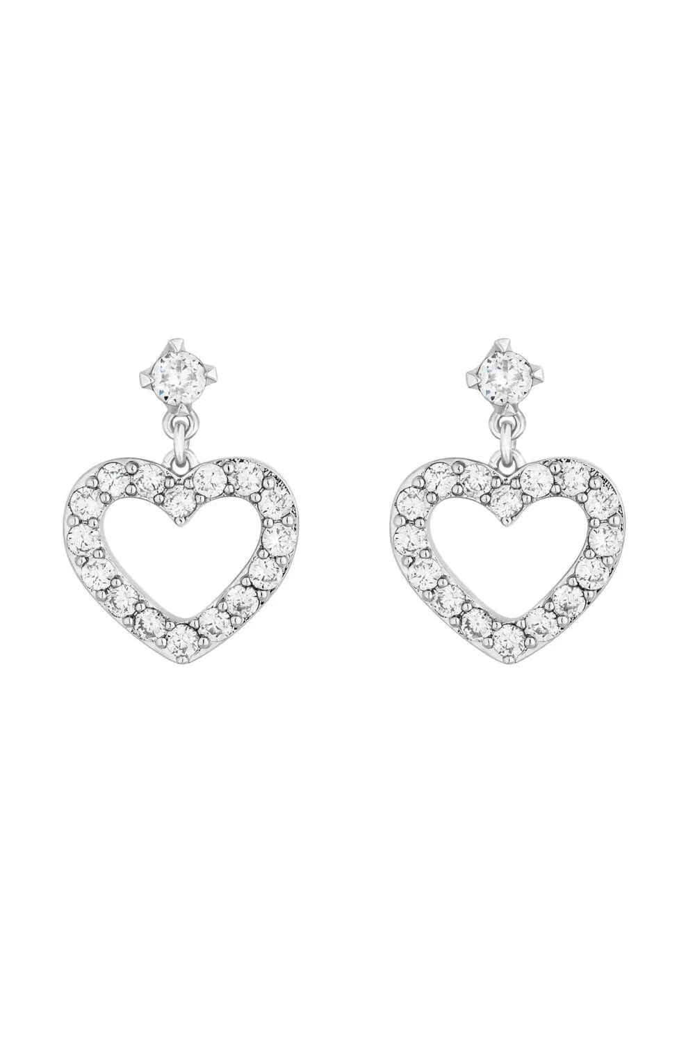 Rhodium Plated Open Heart Earrings