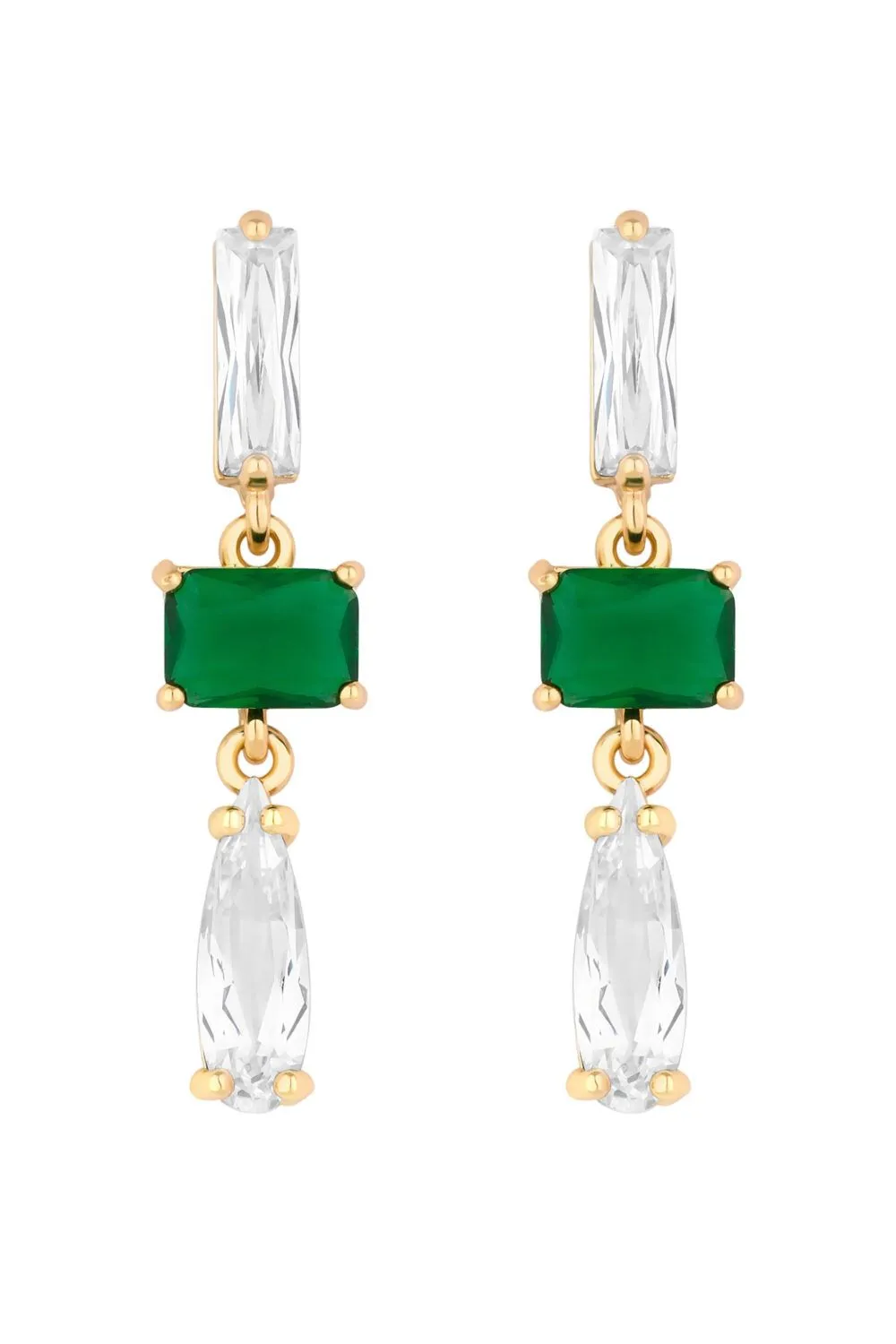 Gold Plated Mixed Stone Emerald And Cubic Zirconia Drop Earrings