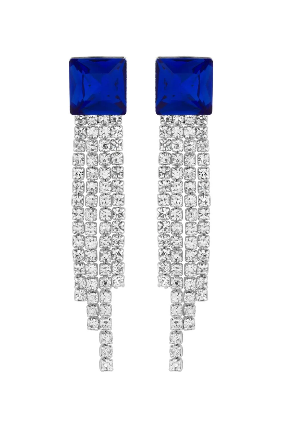 Silver Plated Blue Cubic Zirconia Drop Earrings
