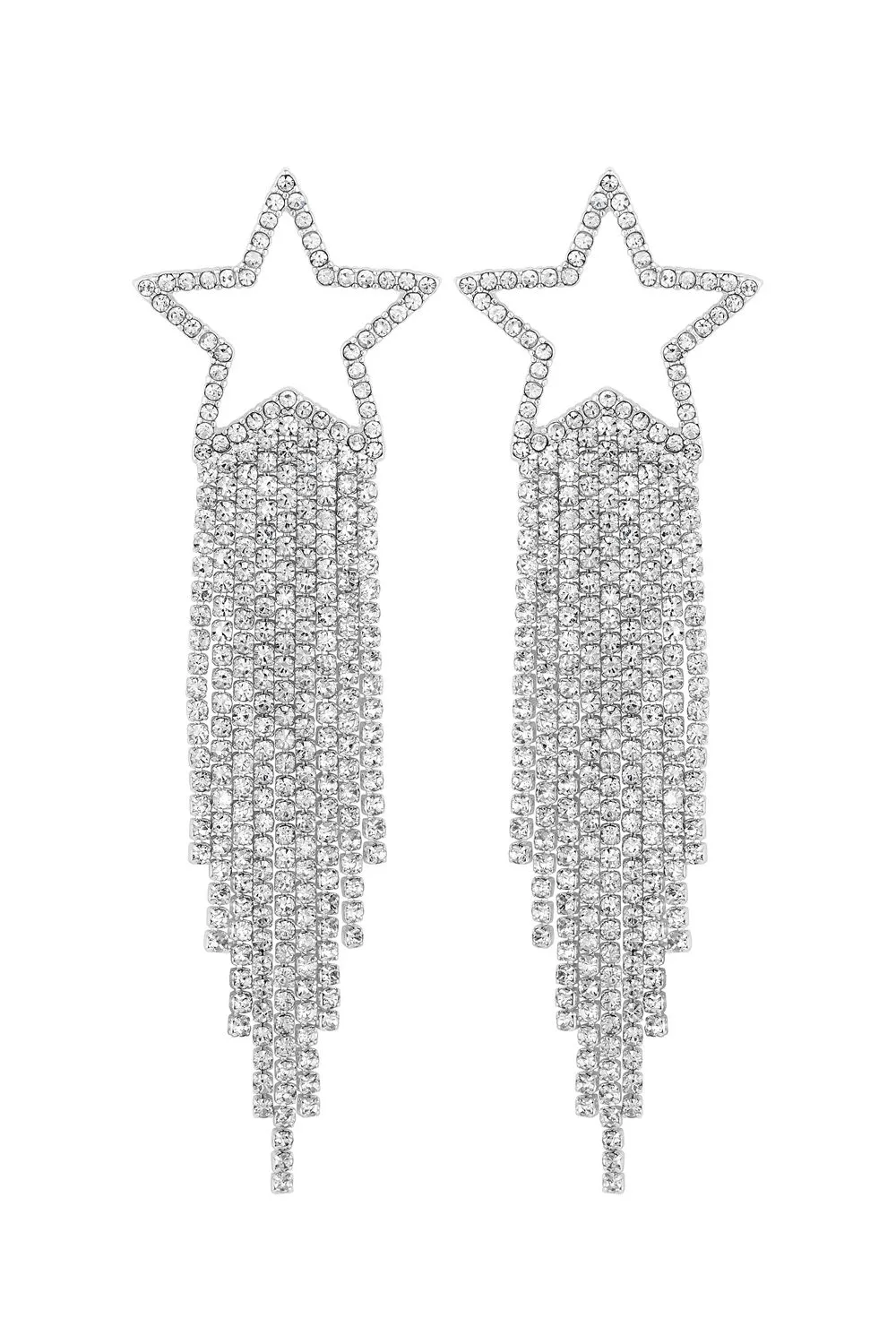 Silver Crystal Star Diamante Drop Earrings