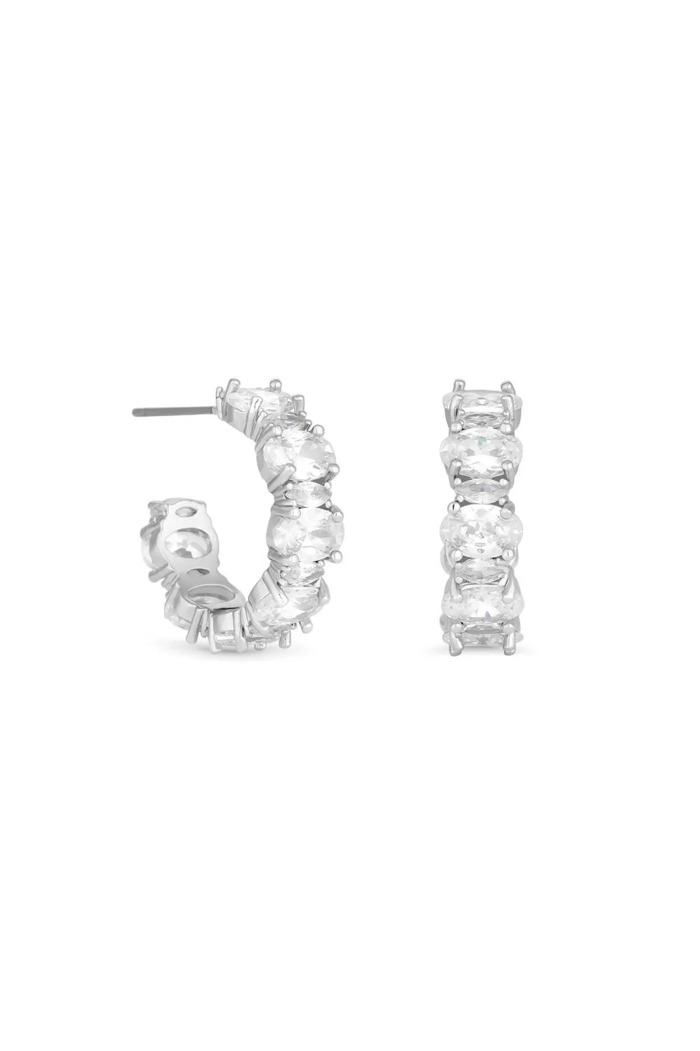 Rhodium Plated Cubic Zirconia Oval And Navette Hoop Earrings