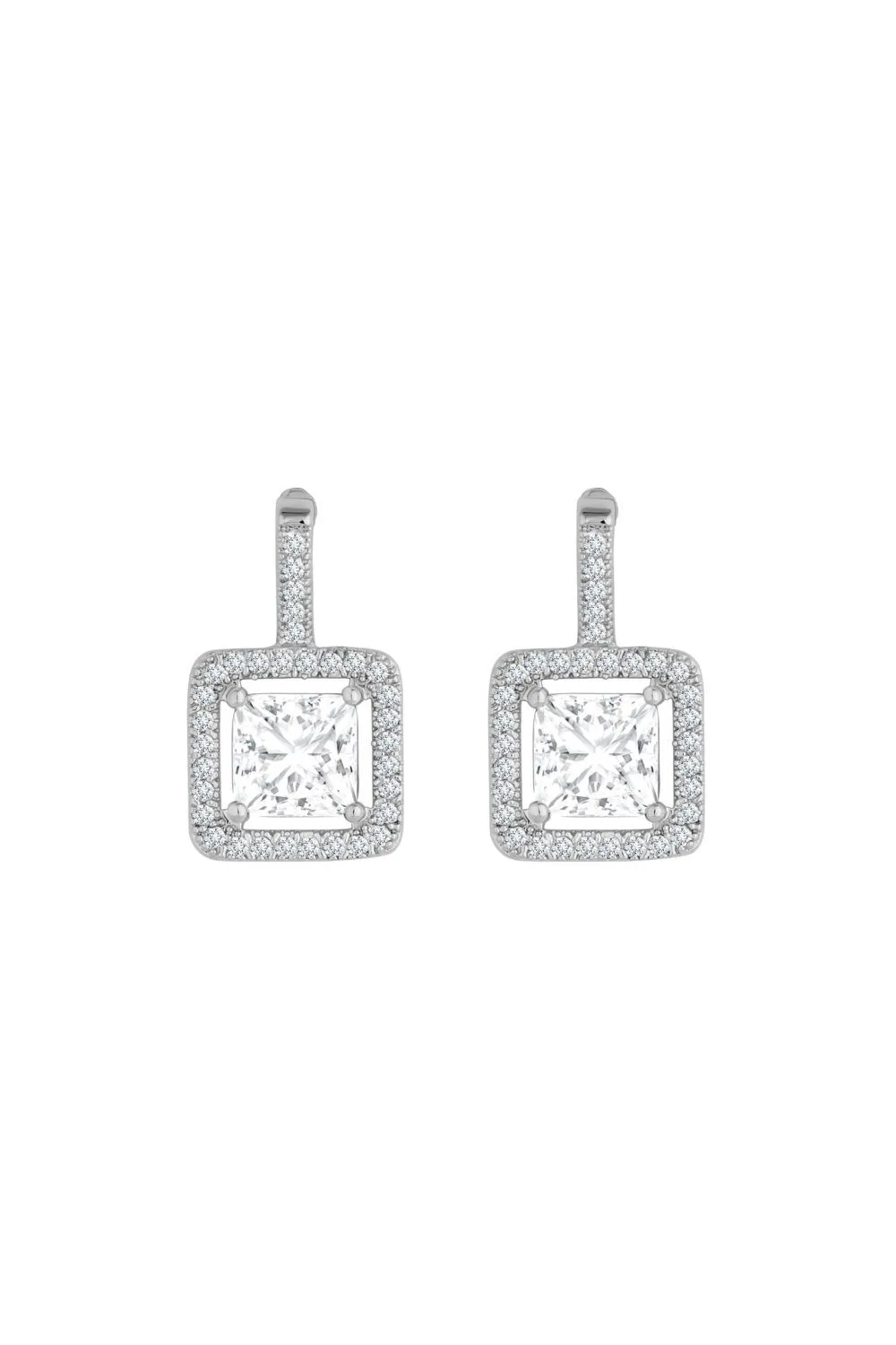 Rhodium Plated Cubic Zirconia Crystal Drop Earrings