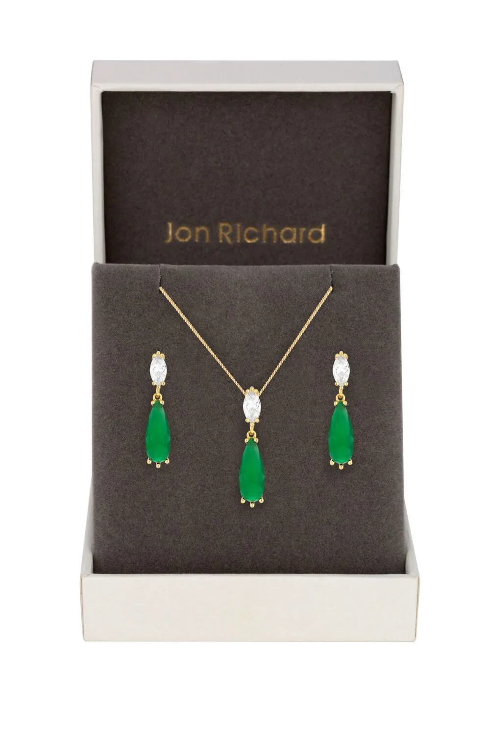 Gold Plated And Emerald Cubic Zirconia Peardrop Set - Gift Boxed