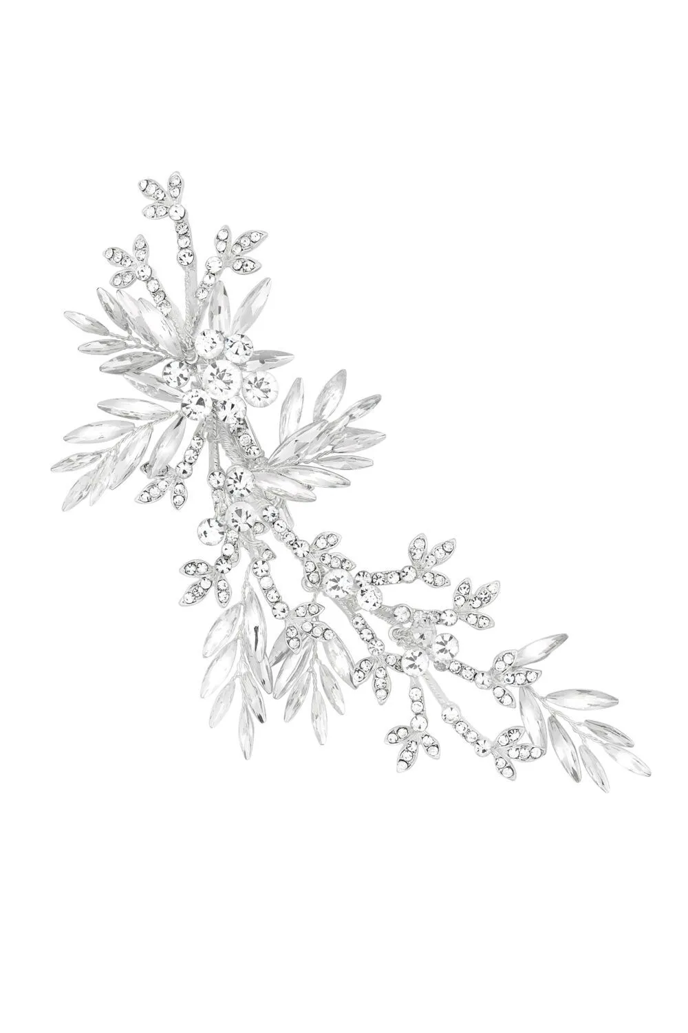 Silver Plated Crystal Leaf Side Tiara