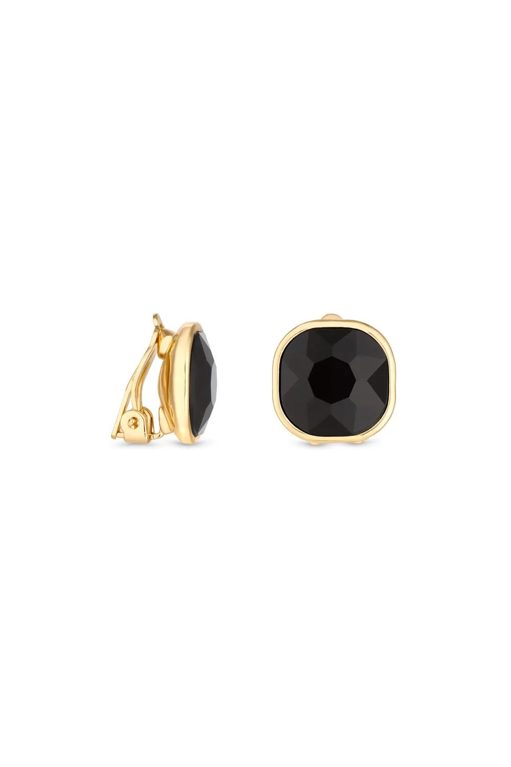 Gold Plated And Jet Stone Clip Earrings