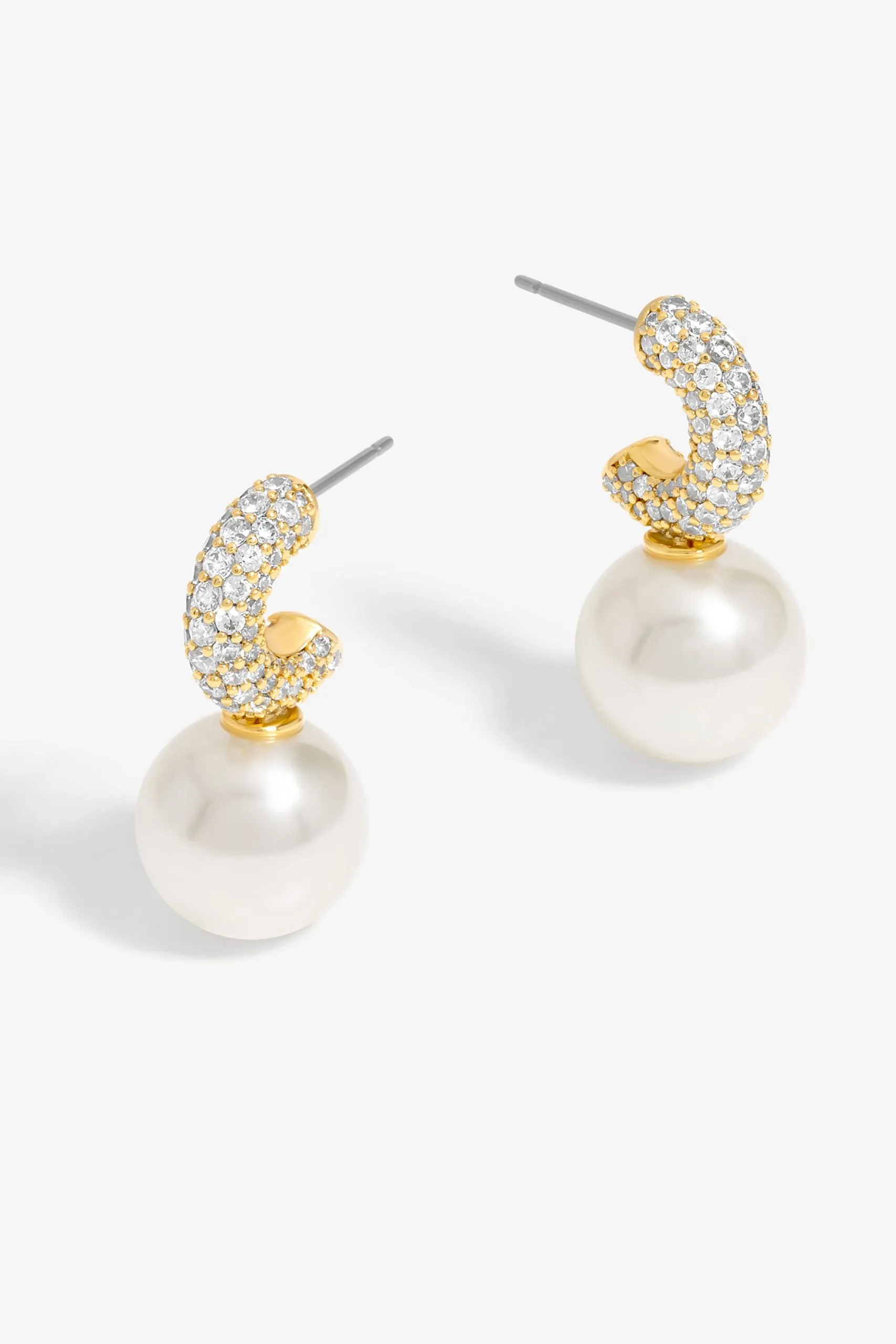 Gold Plated Cubic Zirconia Pearl Huggie Earrings