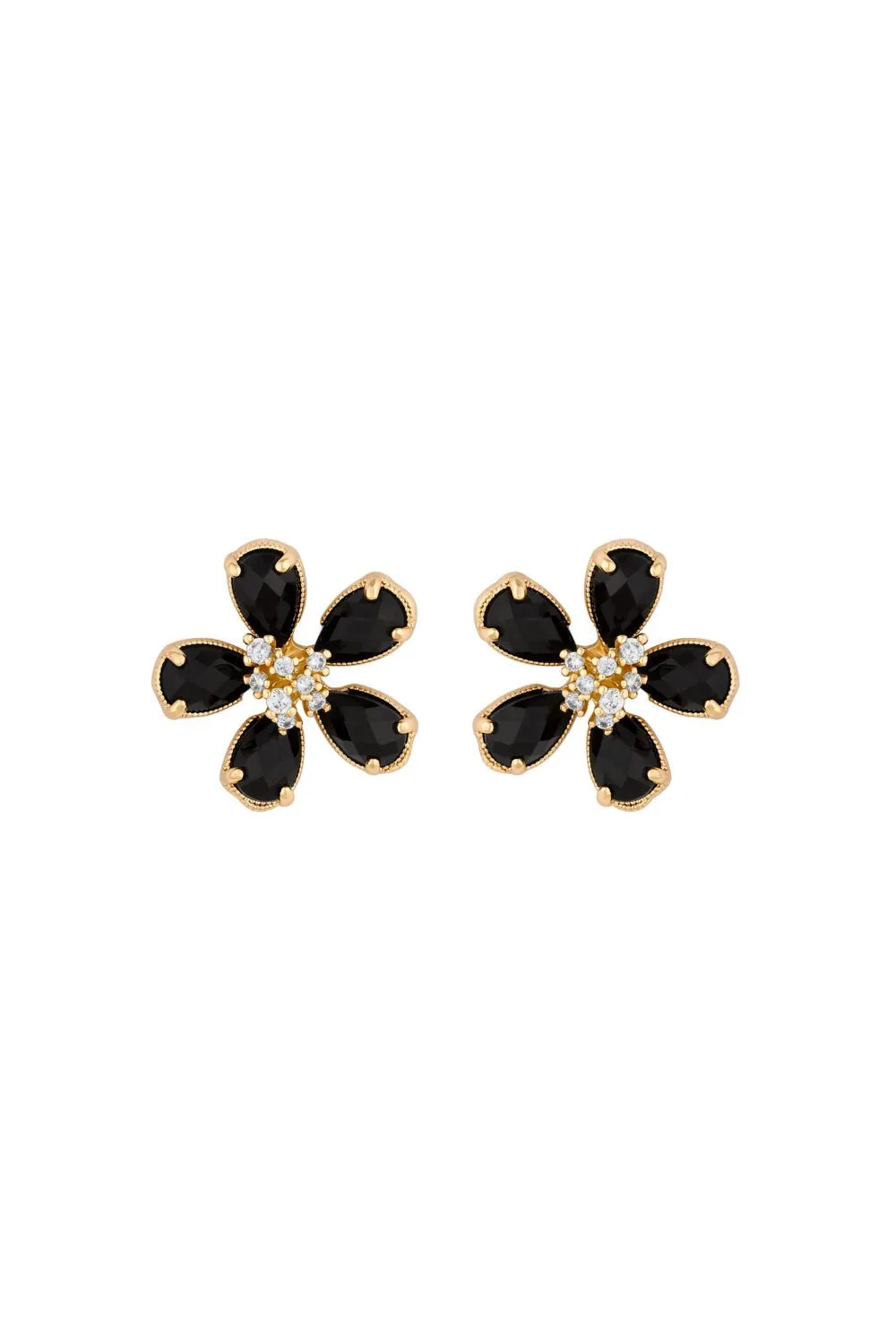 Jon Richard Gold Plated and Jet Floral Stud Earrings
